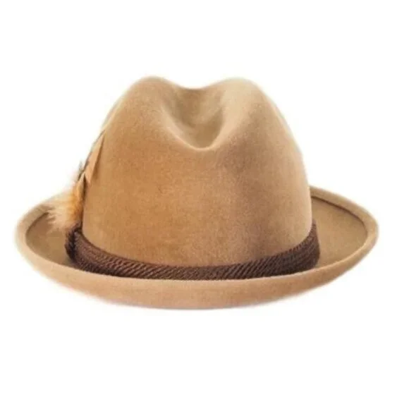 Vintage 1950’s Mallory Fedora Size 6 3/4 54 Mens Hat Tan Wool Feather - Picture 6 of 12